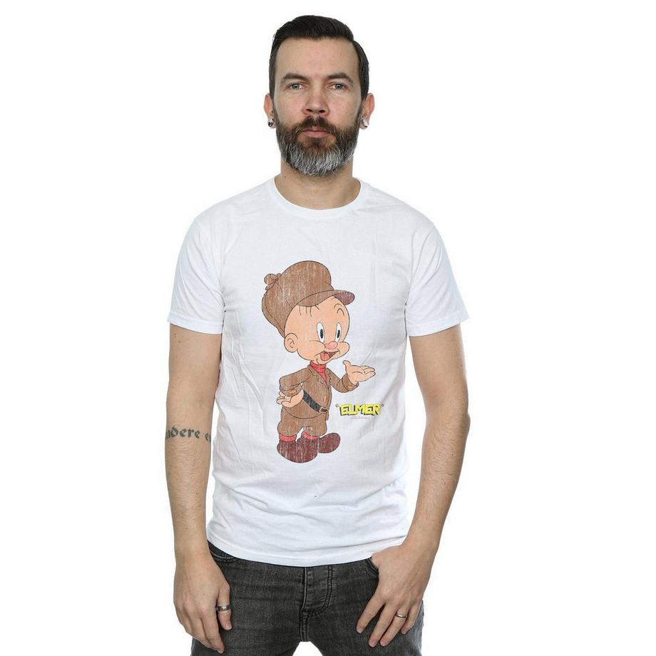 LOONEY TUNES Elmer Fudd T-Shirt Stampata Effetto Invecchiato  