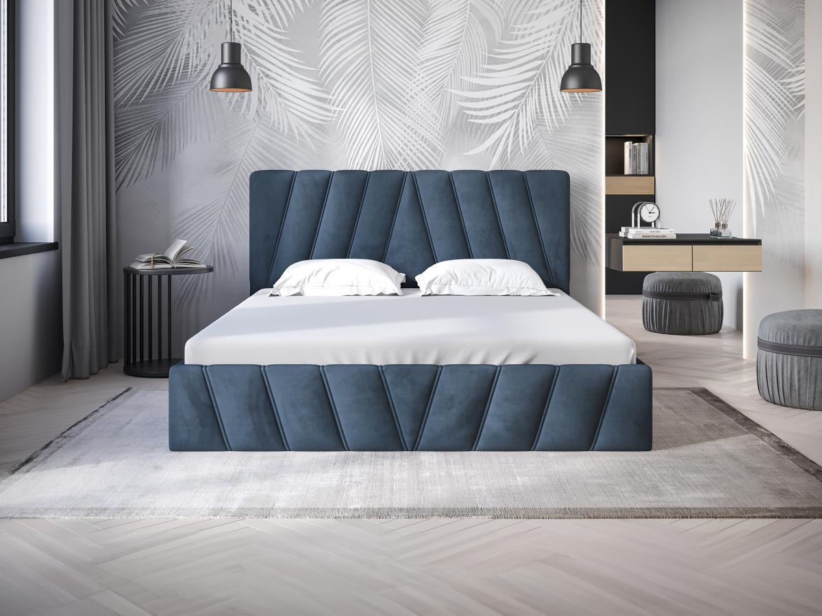 PASCAL MORABITO Bett mit Bettkasten - 160 x 200 cm - Samt - Blau + Matratze - LIDAMA von Pascal Morabito  
