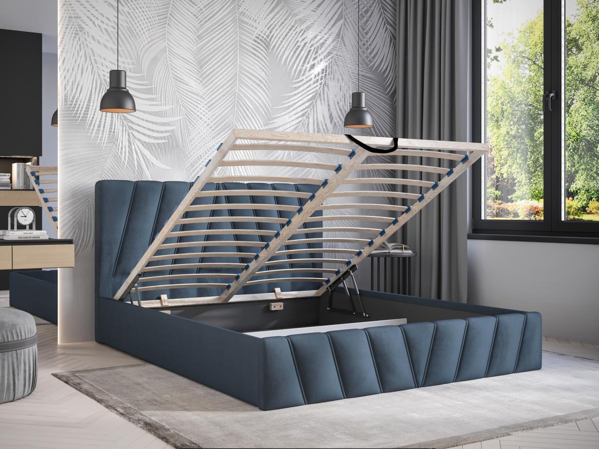 PASCAL MORABITO Bett mit Bettkasten - 160 x 200 cm - Samt - Blau + Matratze - LIDAMA von Pascal Morabito  