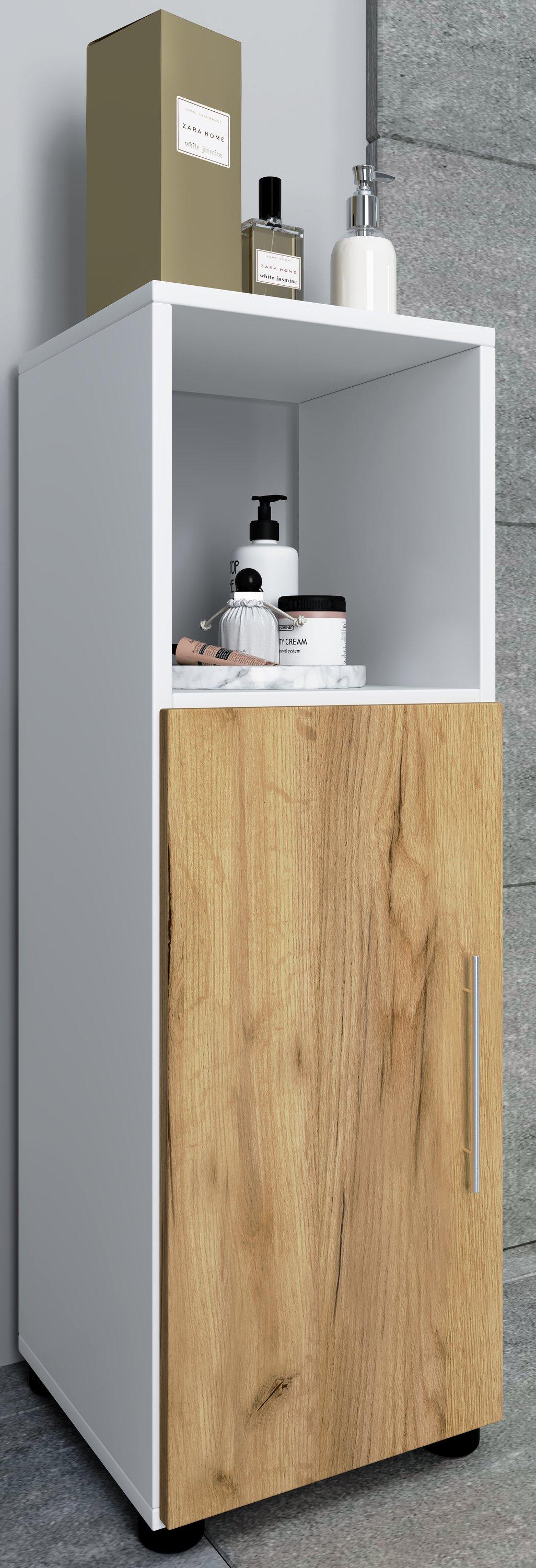 VCM Holz Midischrank | Badschrank mit offenem Fach und einer Drehtür | Maße H. 93 x B. 31 x T. 30 cm | Midischrank - Flandu  