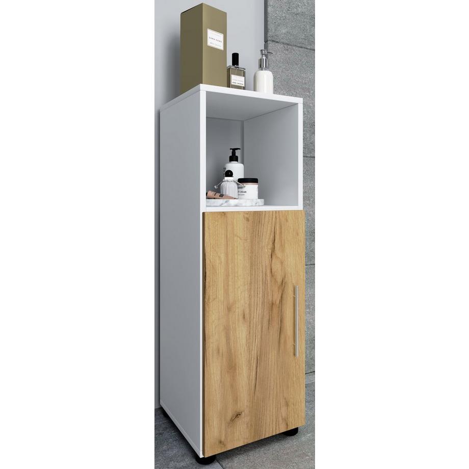 VCM Holz Midischrank | Badschrank mit offenem Fach und einer Drehtür | Maße H. 93 x B. 31 x T. 30 cm | Midischrank - Flandu  