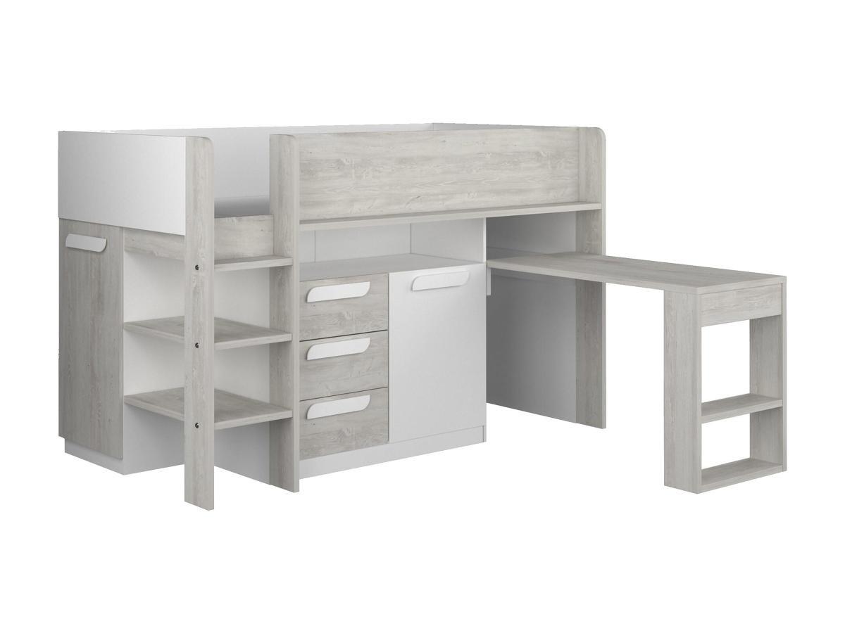 Vente-unique Lit combiné 90 x 200 cm - Avec bureau et rangements - Blanc et naturel - LOUKALA  