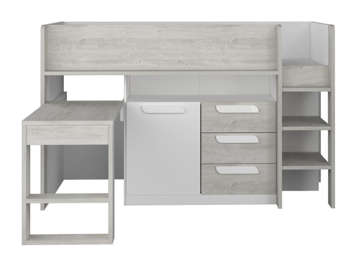 Vente-unique Lit combiné 90 x 200 cm - Avec bureau et rangements - Blanc et naturel - LOUKALA  