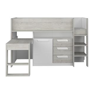 Vente-unique Lit combiné 90 x 200 cm - Avec bureau et rangements - Blanc et naturel - LOUKALA  