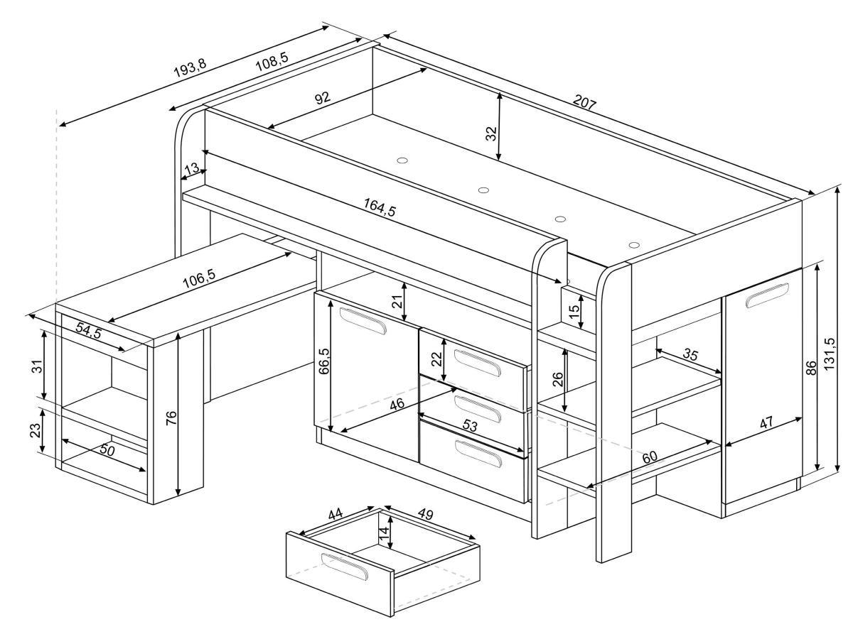 Vente-unique Lit combiné 90 x 200 cm - Avec bureau et rangements - Blanc et naturel - LOUKALA  