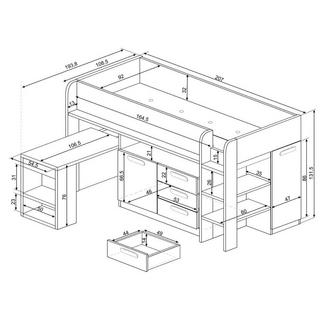 Vente-unique Lit combiné 90 x 200 cm - Avec bureau et rangements - Blanc et naturel - LOUKALA  