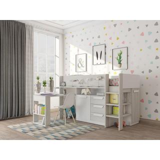 Vente-unique Lit combiné 90 x 200 cm - Avec bureau et rangements - Blanc et naturel - LOUKALA  