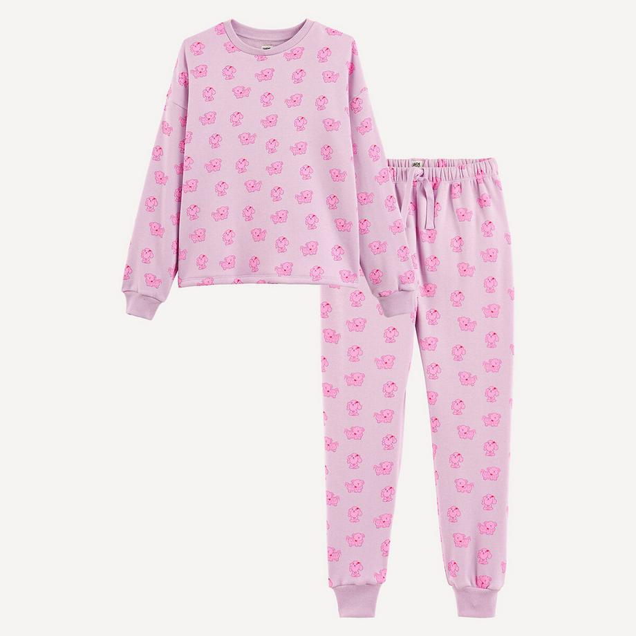 Pyjama aus Sweatstoff mit kuschelig angerauter Innenseite und Hundeprint