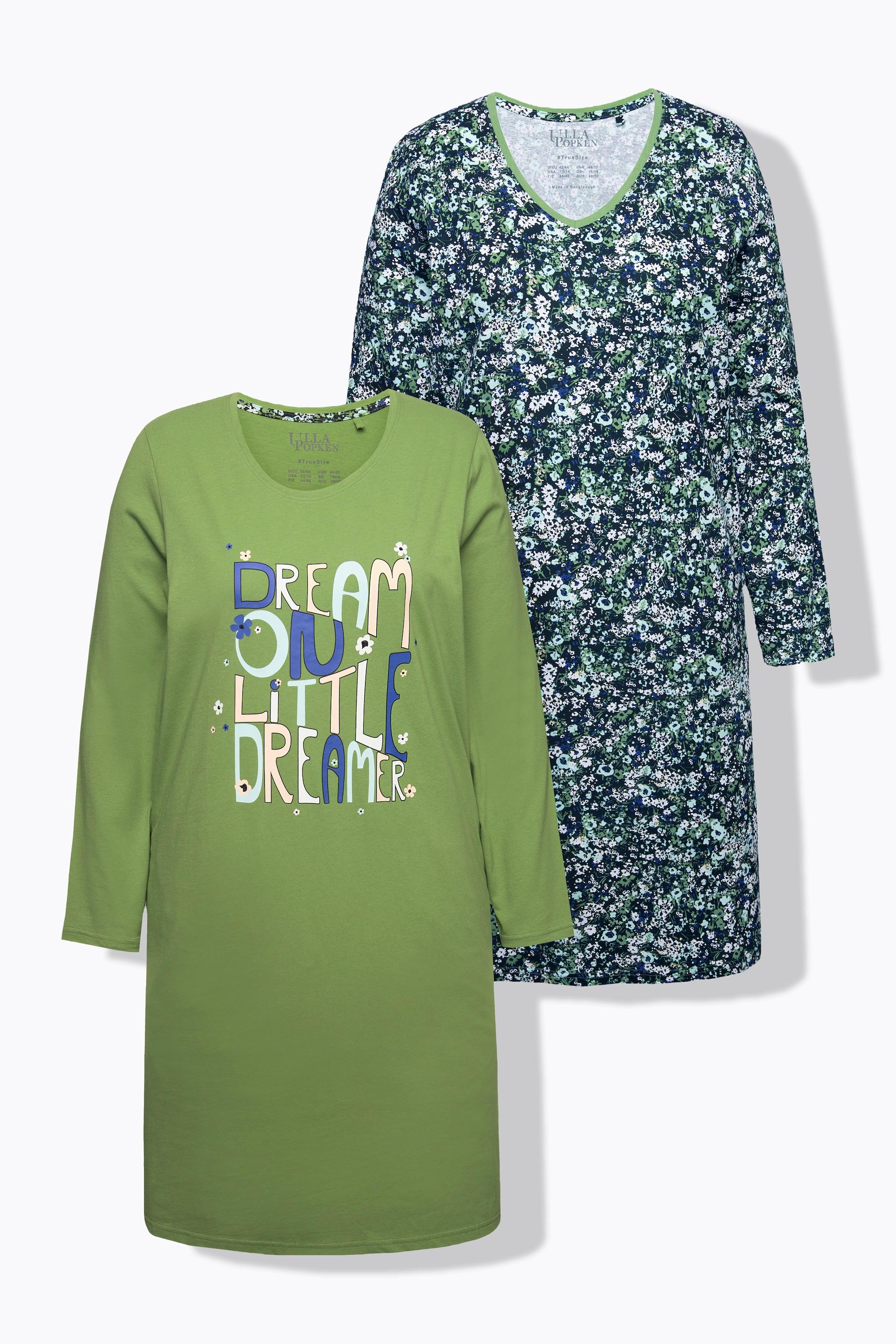 Ulla Popken Confezione da 2 Camicie da notte girocollo scollo a V maniche lunghe  