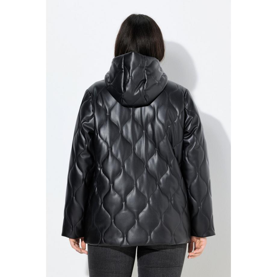 Ulla Popken Lederoptik Steppjacke Wellenstepp 2-Wege-Zipper  