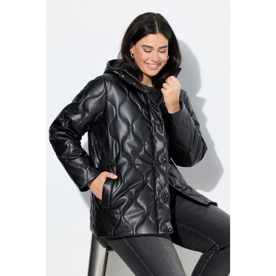 Ulla Popken Lederoptik Steppjacke Wellenstepp 2-Wege-Zipper  