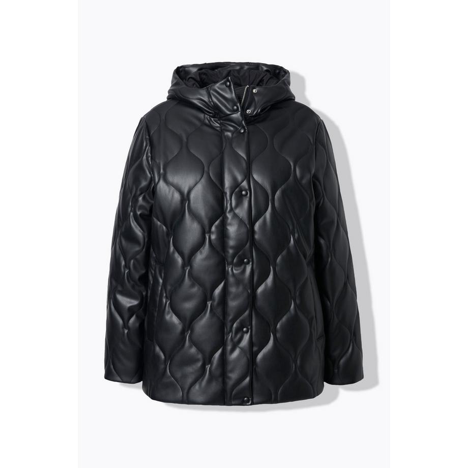 Ulla Popken Lederoptik Steppjacke Wellenstepp 2-Wege-Zipper  