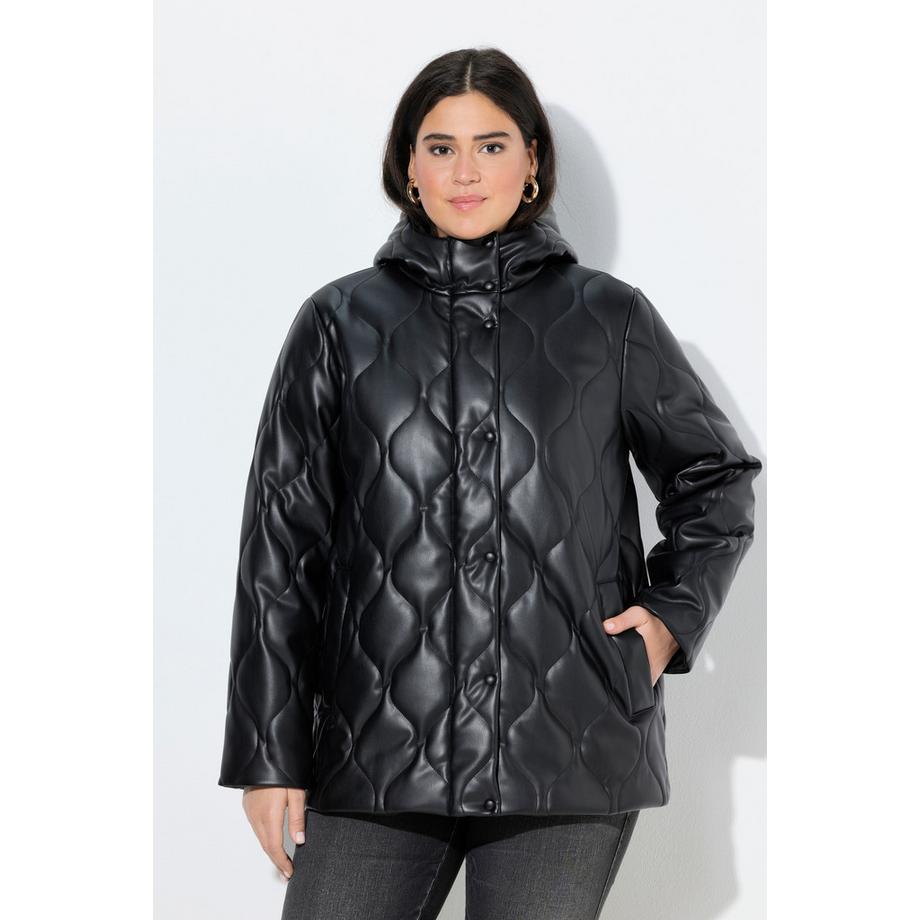 Ulla Popken Lederoptik Steppjacke Wellenstepp 2-Wege-Zipper  