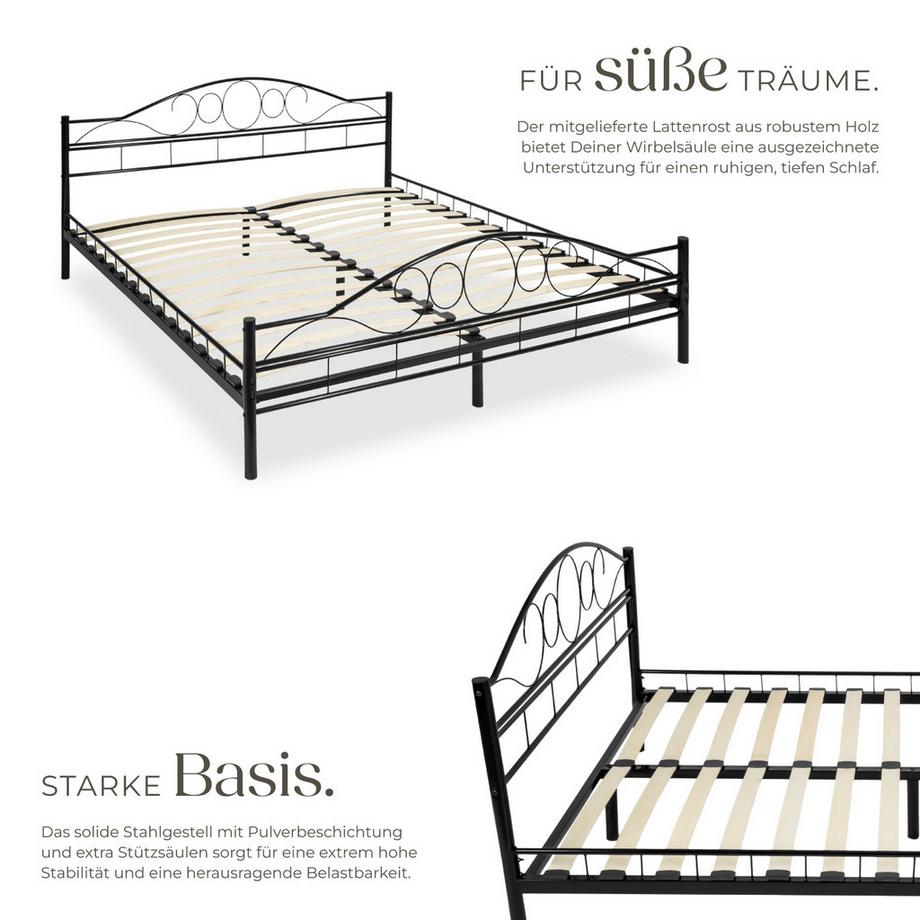 Tectake Metallbett Sonno robustes Stahlgestell mit Holzlattenrost  