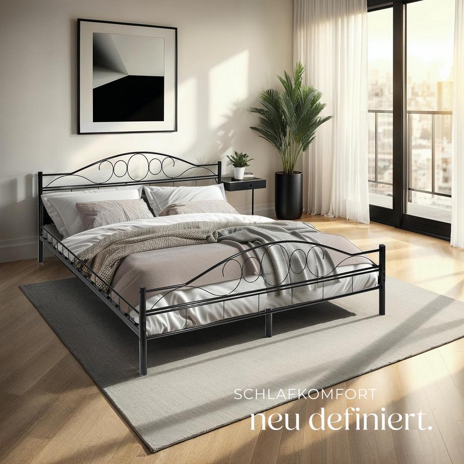 Tectake Lit design moderne avec sommier SONNO avec Cadre en Acier solide  