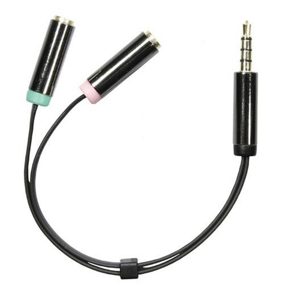 DELTACO  Deltaco Audio-Adapter, 3,5-mm-Stecker auf 3,5-mm-Mikrofonbuchse und 3,5-mm-Stereo-Buchse 