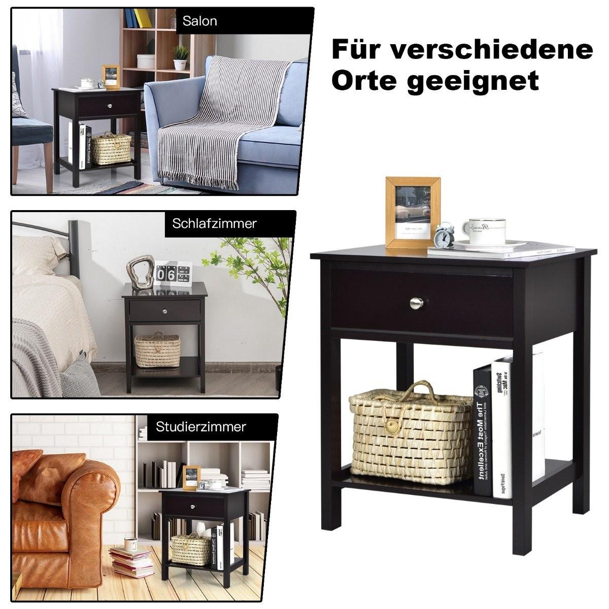 Northix Nachttisch 2-Stufige Nachtkommode Moderner Nachtschrank mit Schublade Schwarz  