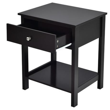 Northix Nachttisch 2-Stufige Nachtkommode Moderner Nachtschrank mit Schublade Schwarz  