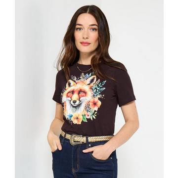 Herbstliches Fuchs-T-Shirt mit Rundhals und kurzen Ärmeln