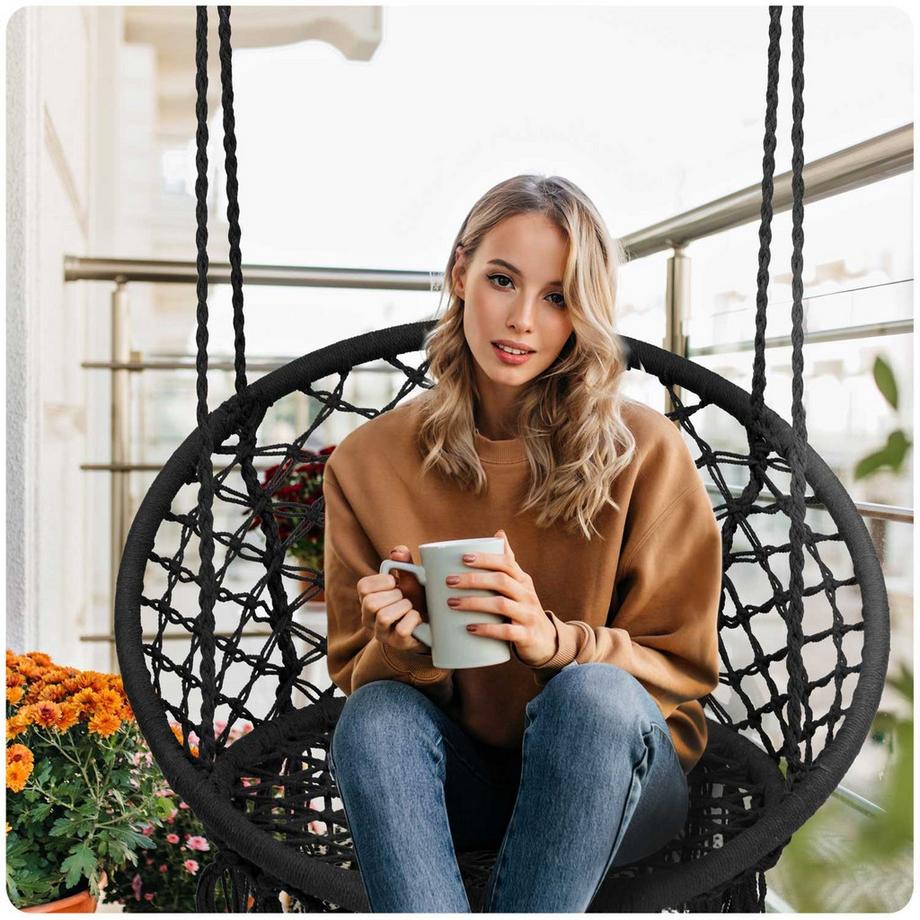 B2X Fauteuil de jardin suspendu Boho noir  