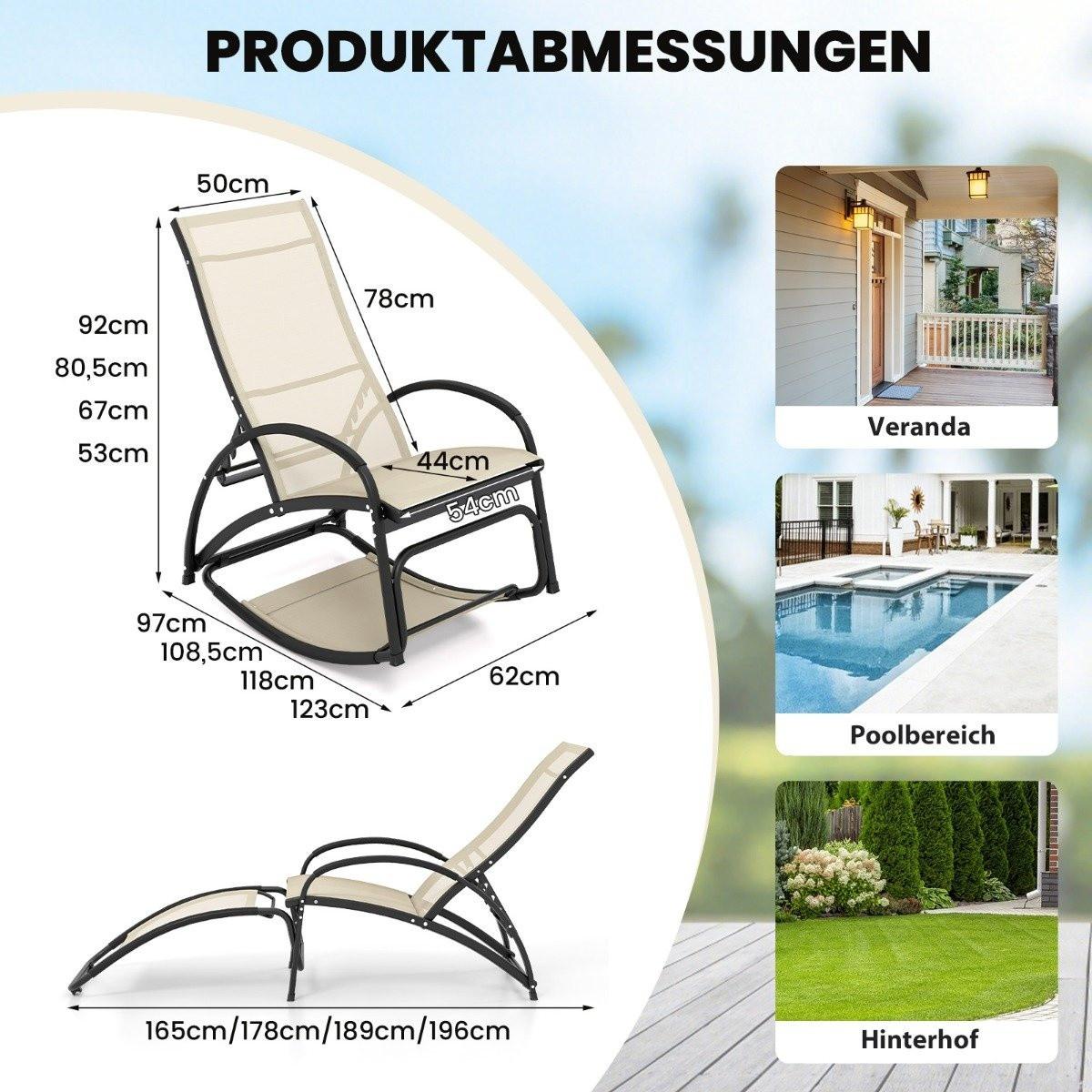 Northix Lettino prendisole trasformabile 2 in 1, sedia a dondolo con schienale regolabile e braccioli curvi beige  