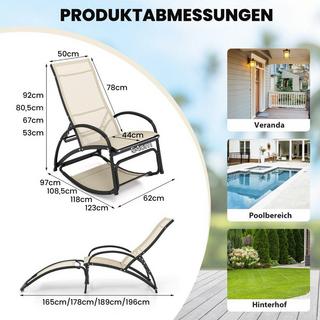 Northix Lettino prendisole trasformabile 2 in 1, sedia a dondolo con schienale regolabile e braccioli curvi beige  