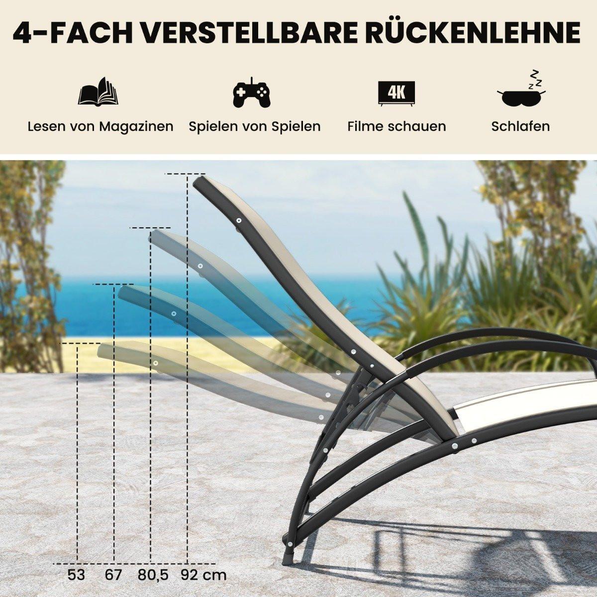 Northix Lettino prendisole trasformabile 2 in 1, sedia a dondolo con schienale regolabile e braccioli curvi beige  