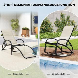 Northix Lettino prendisole trasformabile 2 in 1, sedia a dondolo con schienale regolabile e braccioli curvi beige  