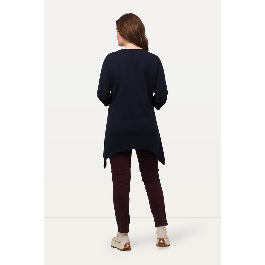 Ulla Popken T-shirt Finition en Pointe Col en V Manches 3/4 Coton Bio  