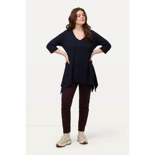 Ulla Popken  Shirt, Zipfelsaum, V-Ausschnitt, 3/4-Arm, Biobaumwolle 