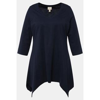 Ulla Popken  Shirt, Zipfelsaum, V-Ausschnitt, 3/4-Arm, Biobaumwolle 