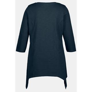 Ulla Popken  Shirt, Zipfelsaum, V-Ausschnitt, 3/4-Arm, Biobaumwolle 