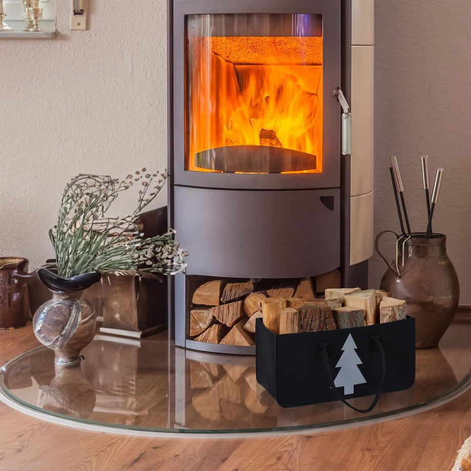 B2X Borsa porta legna nera in feltro con motivo  