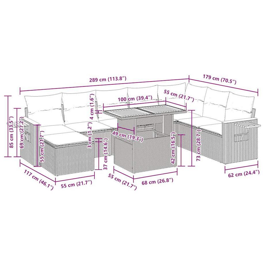 VidaXL set divano da giardino Polirattan  