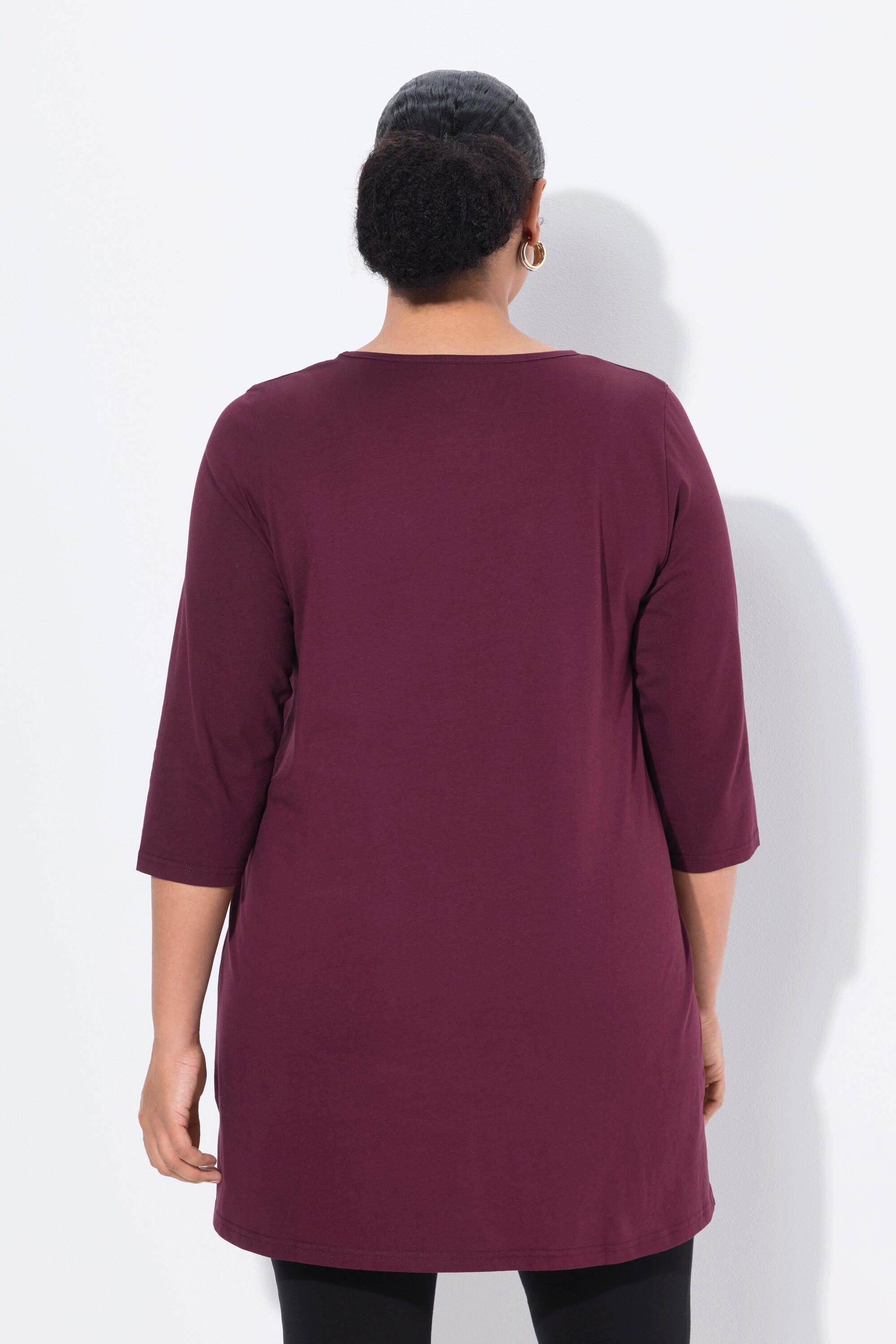 Ulla Popken T-shirt long coupe évasée col rond manches 3/4  