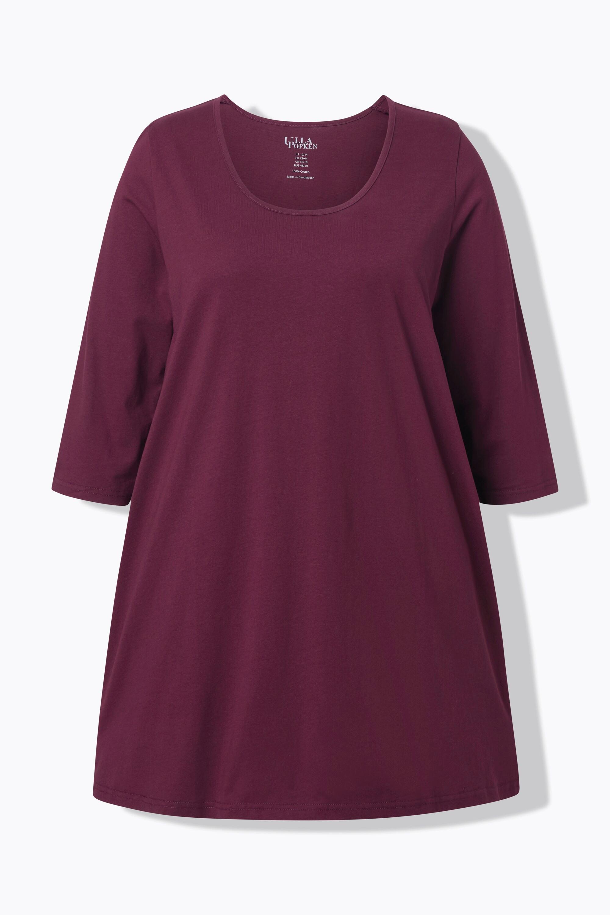 Ulla Popken T-shirt long coupe évasée col rond manches 3/4  