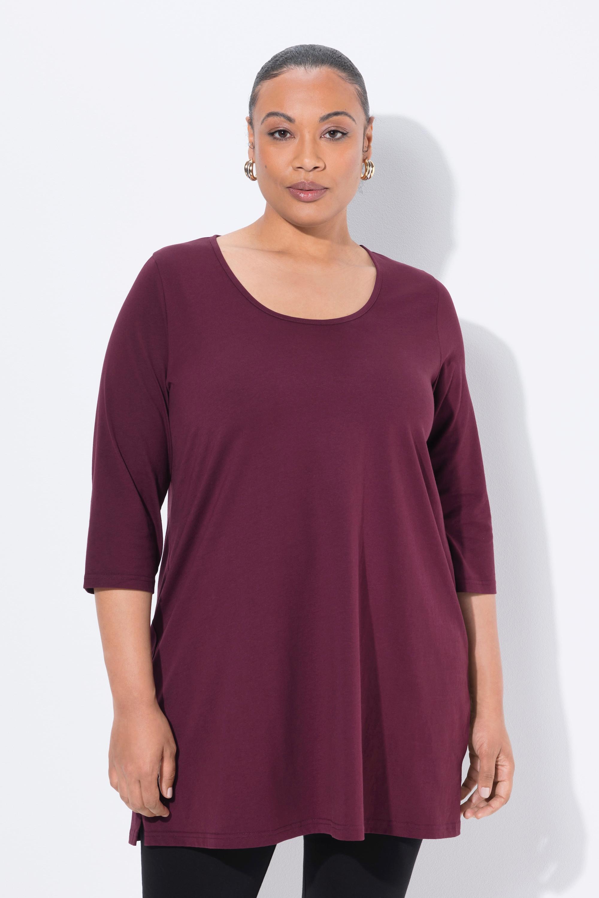 Ulla Popken T-shirt long coupe évasée col rond manches 3/4  