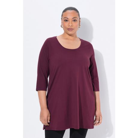 Ulla Popken T-shirt long coupe évasée col rond manches 3/4  