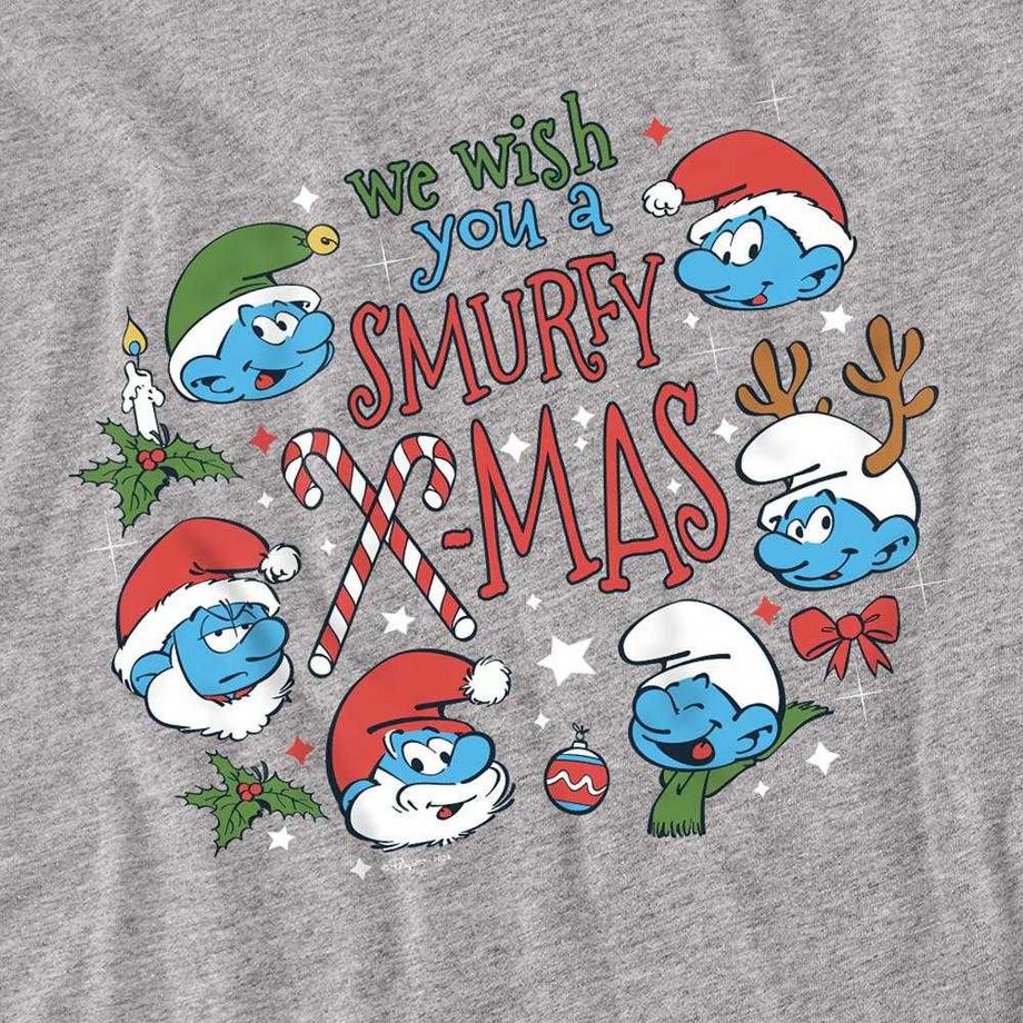 Puffi  We Wish You A Smurfy Christmas Maglietta Erica Manica Lunga 