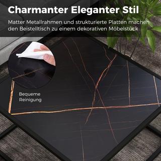 Northix Couchtisch Marmor Optik Rechteckiger Kaffeetisch mit Tischplatte aus Kunstmarmor 70 x 70 x 40 cm Schwarz  