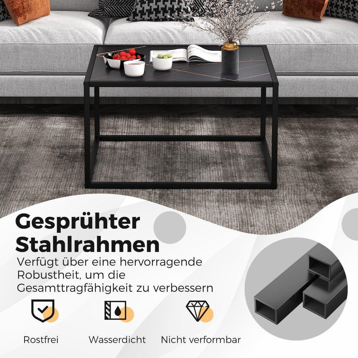 Northix Couchtisch Marmor Optik Rechteckiger Kaffeetisch mit Tischplatte aus Kunstmarmor 70 x 70 x 40 cm Schwarz  