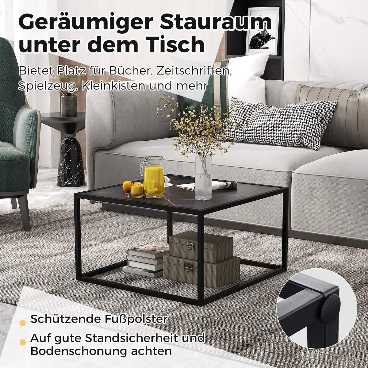 Northix Couchtisch Marmor Optik Rechteckiger Kaffeetisch mit Tischplatte aus Kunstmarmor 70 x 70 x 40 cm Schwarz  
