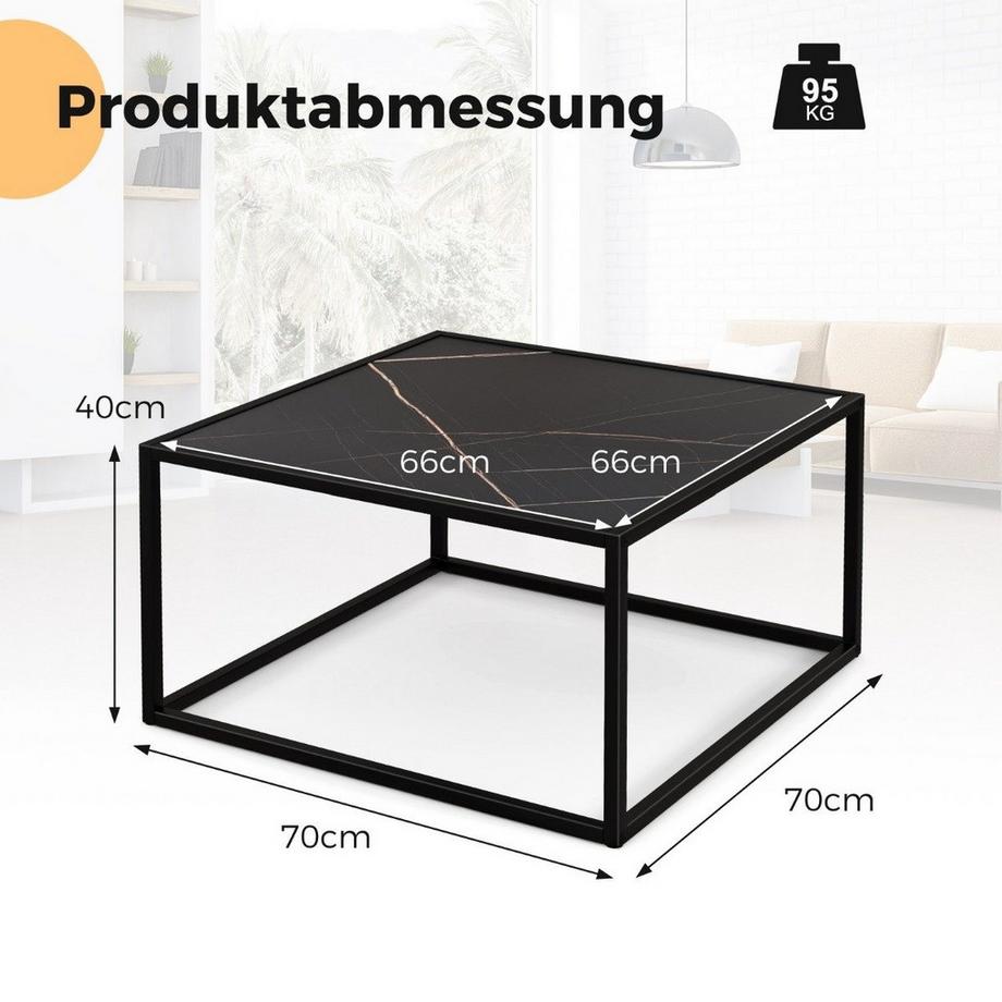 Northix Couchtisch Marmor Optik Rechteckiger Kaffeetisch mit Tischplatte aus Kunstmarmor 70 x 70 x 40 cm Schwarz  
