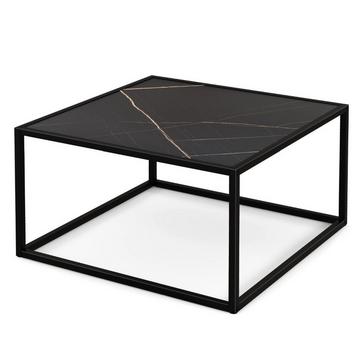 Couchtisch Marmor Optik Rechteckiger Kaffeetisch mit Tischplatte aus Kunstmarmor 70 x 70 x 40 cm Schwarz