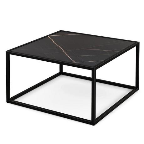 Northix Couchtisch Marmor Optik Rechteckiger Kaffeetisch mit Tischplatte aus Kunstmarmor 70 x 70 x 40 cm Schwarz  