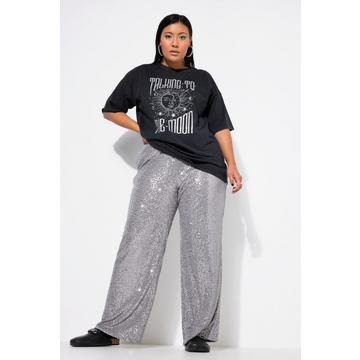 Pantalon à sequins. Coupe Wide Legs et taille élastique