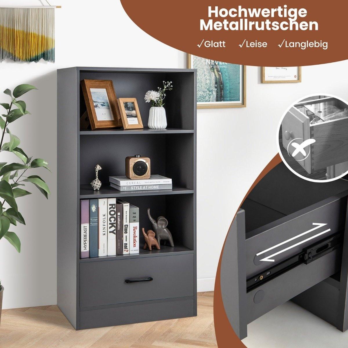 Northix Bücherregal mit Schubladen 4 Ebenen Lagerregal aus Holz S  