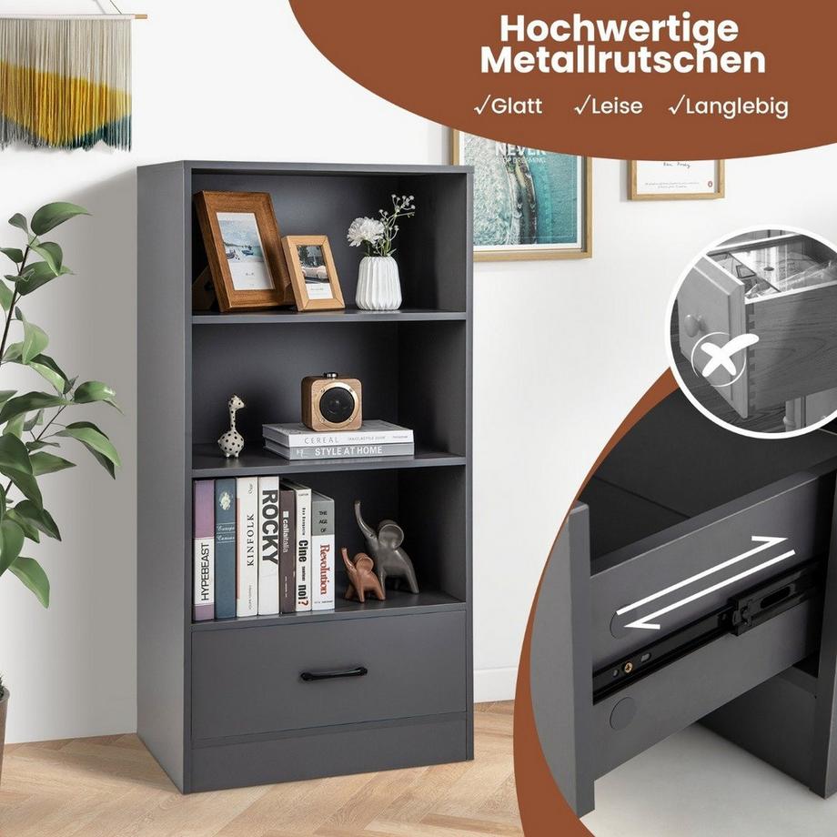 Northix Bücherregal mit Schubladen 4 Ebenen Lagerregal aus Holz S  