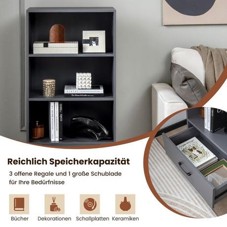 Northix Bücherregal mit Schubladen 4 Ebenen Lagerregal aus Holz S  