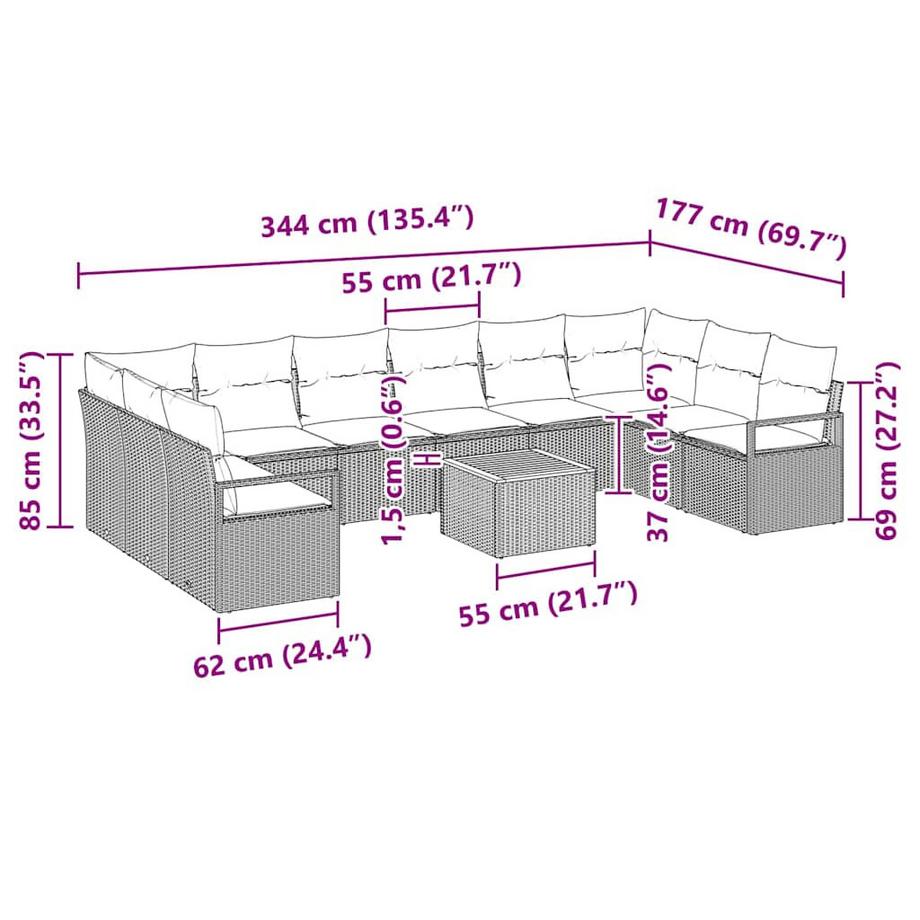 VidaXL Canapé de jardin poly rattan  